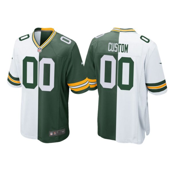 Men's Green Bay Packers Custom Split Two Tone Game Jersey - Green White - Replica