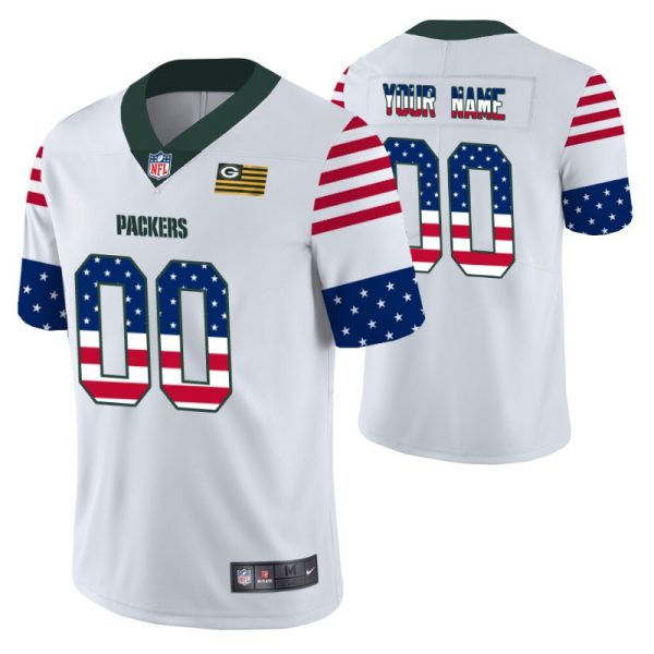 Men's Green Bay Packers Custom White Independence Day Vapor Limited Jersey - Replica