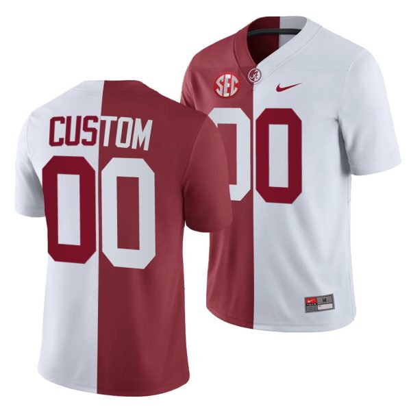 Custom Alabama Jersey for Men Alabama Crimson Tide Custom 00 White Crimson Split Jersey - Replica