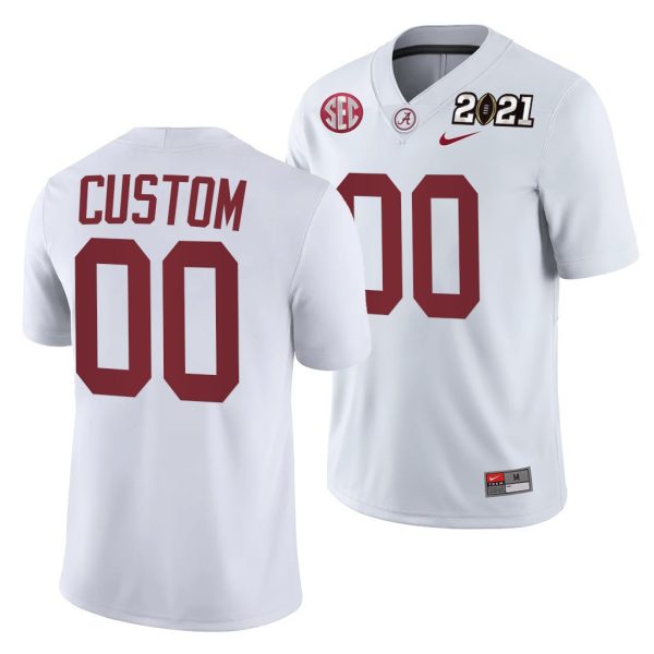 Custom Alabama Jersey for Men Alabama Crimson Tide Custom 2021 Rose Bowl Champions Jersey White College Football Playoff Away - Replica