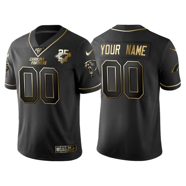 Men's Carolina Panthers #00 Custom 100th Season Black Gold Logo Jersey - Replica