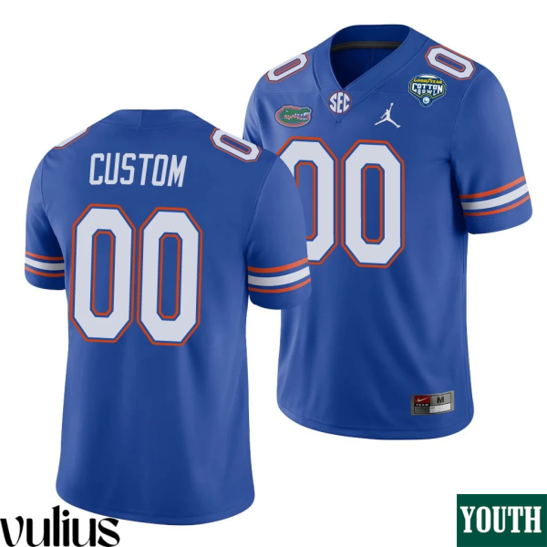 Custom Florida Gators Jersey, Royal Youth's, 2020 Cotton Bowl Game Jersey - Replica