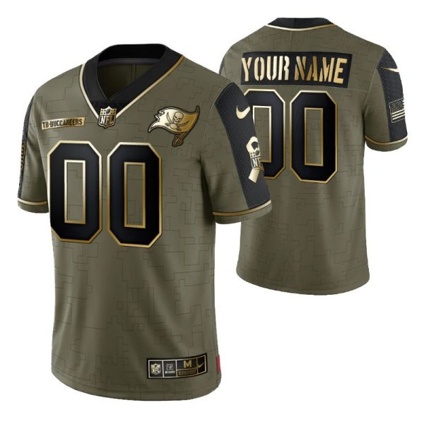 Men's Tampa Bay Buccaneers #0 Custom Olive Gold 2021 Salute To Service Limited Jersey - Replica