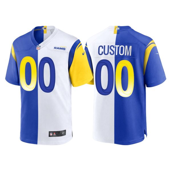 Men's Los Angeles Rams Custom Split Game Jersey - Royal White - Replica