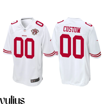 49ers Custom Jersey, White Men's, 75th Anniversary Game Jersey - Replica