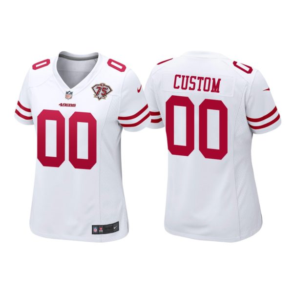 Woman's Custom San Francisco 49ers White 75th Anniversary Game Jersey - Replica