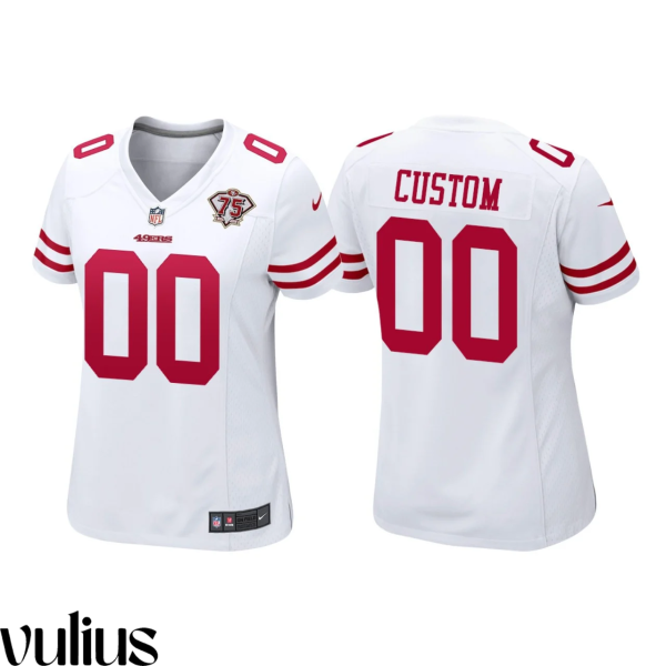 49ers Custom Jersey, White Woman's, 75th Anniversary Game Jersey - Replica