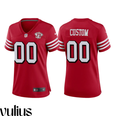 49ers Custom Jersey, Scarlet Woman's, 75th Anniversary Throwback Game Jersey - Replica