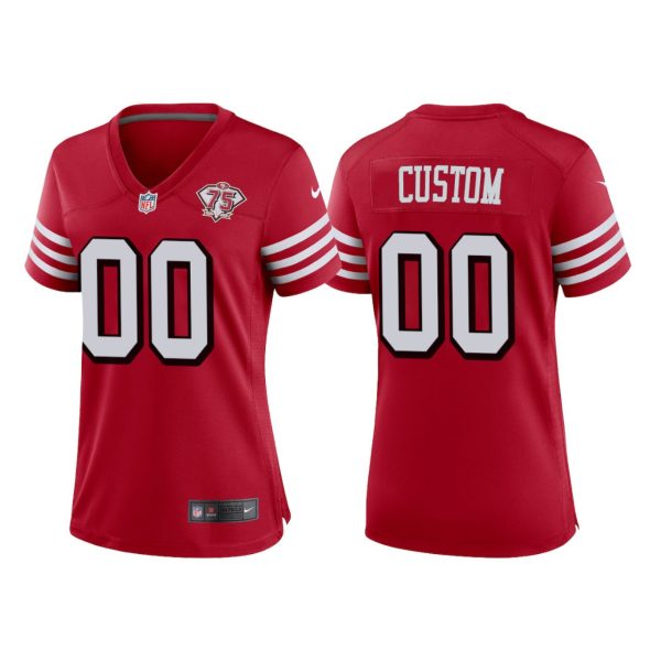 Woman's Custom NO. 00 San Francisco 49ers Scarlet 75th Anniversary Throwback Game Jersey - Replica