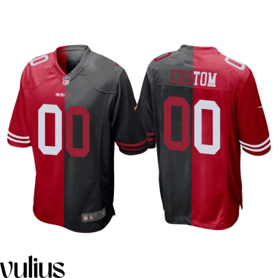 49ers Custom Jersey, Red Black Men's, Split Two Tone Game Jersey - Replica