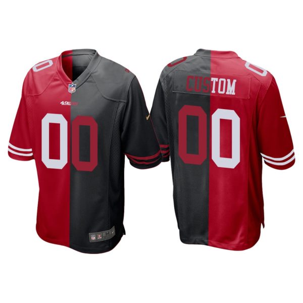 Men's San Francisco 49ers Custom Split Two Tone Game Jersey - Red Black - Replica