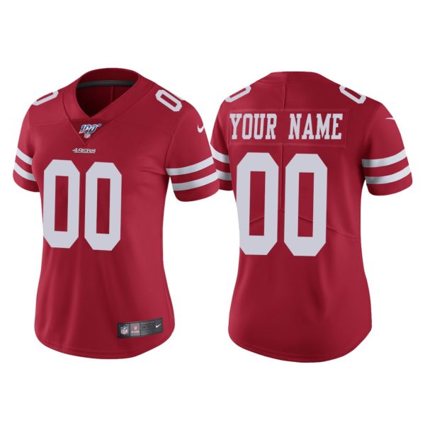 Woman's San Francisco 49ers 100 #00 Custom Scarlet Vapor Limited Jersey - Replica