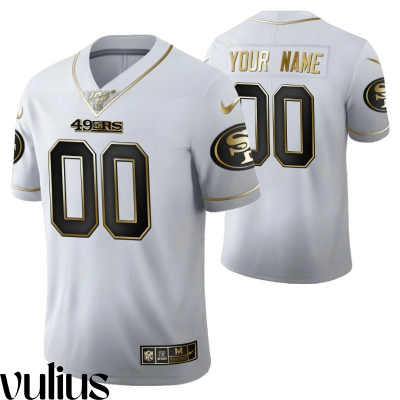 49ers Custom Jersey, White Men's, Custom 100th Season Jersey - Replica