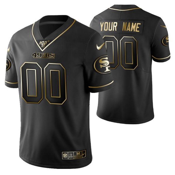 Men's San Francisco 49ers Custom 100th Season Jersey Black Gold Logo Edition - Replica