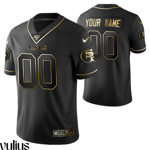 49ers Custom Jersey, Black Men's, 100th Season Jersey Black Gold Logo Edition -