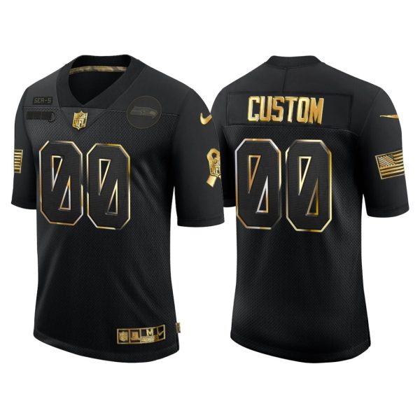 Men's Custom #00 Seattle Seahawks 2020 Salute to Service Golden Limited Jersey - Black - Replica