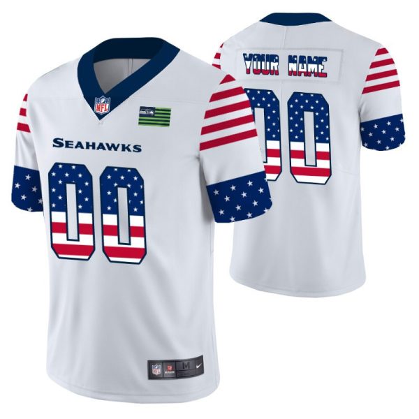 Men's Seattle Seahawks Custom White Independence Day Vapor Limited Jersey - Replica