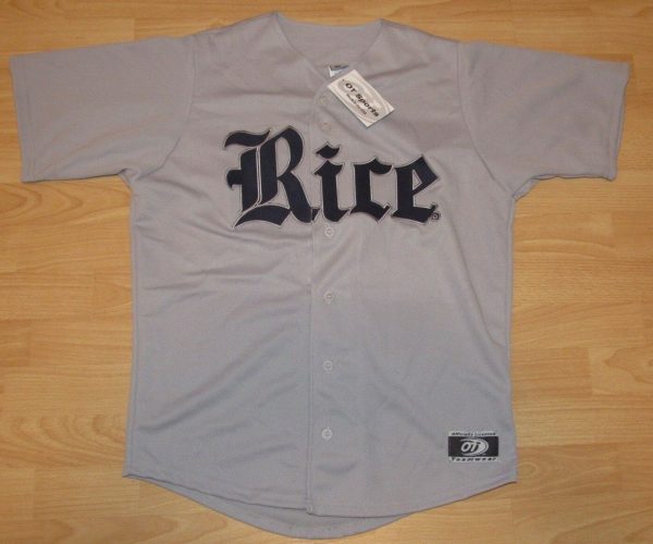 Men's Custom Rice Owls Away Grey Fully Stitched Button Down Baseball Jersey - Replica