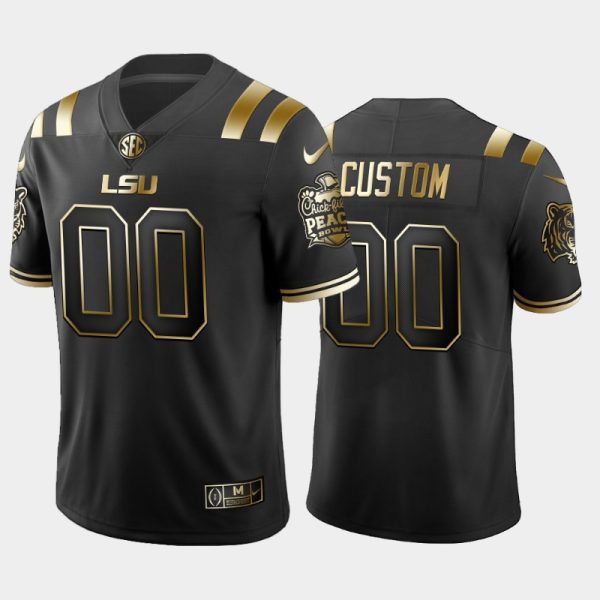 Men's LSU Tigers Custom Black 2019-20 Golden Edition Peach Bowl Champions Jersey College Football - Replica