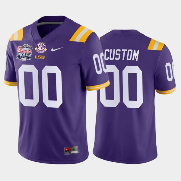 Men's College Football LSU Tigers Custom Purple 2019-20 Away Peach Bowl Champions Jersey - Replica