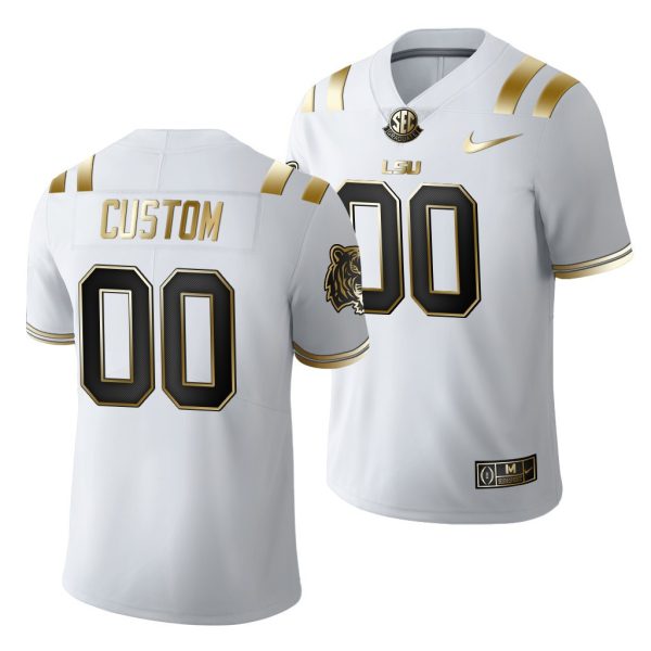 Men's LSU Tigers Custom #00 White Golden Edition Jersey 2021-22 Limited Football - Replica