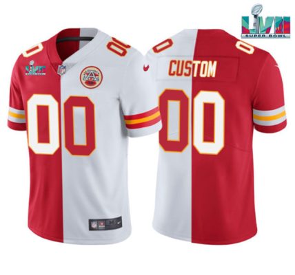 Custom Chiefs Jersey for Men Kansas City Chiefs Custom ACTIVE PLAYER Red White Split Super Bowl LVII Patch Vapor Untouchable Limited Stitched Jersey