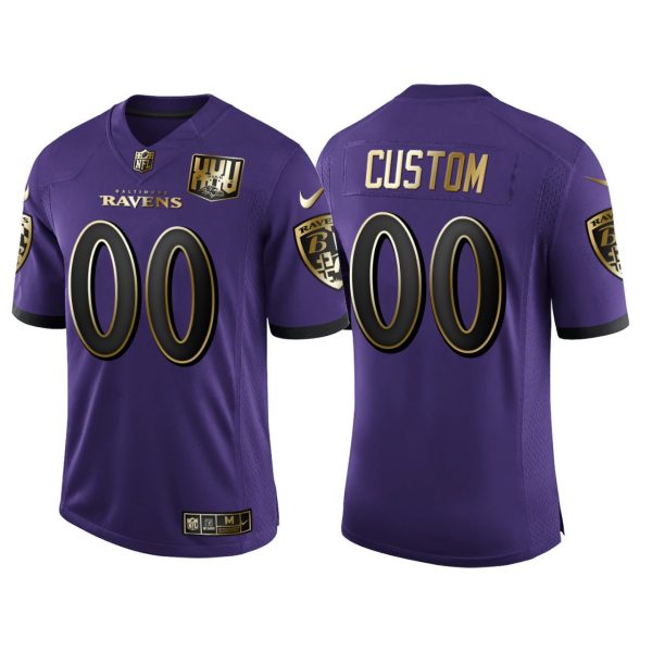 Ravens Jersey Custom for Youth #00 Custom 25th Anniversary Speed Machine Golden Limited Jersey - Purple