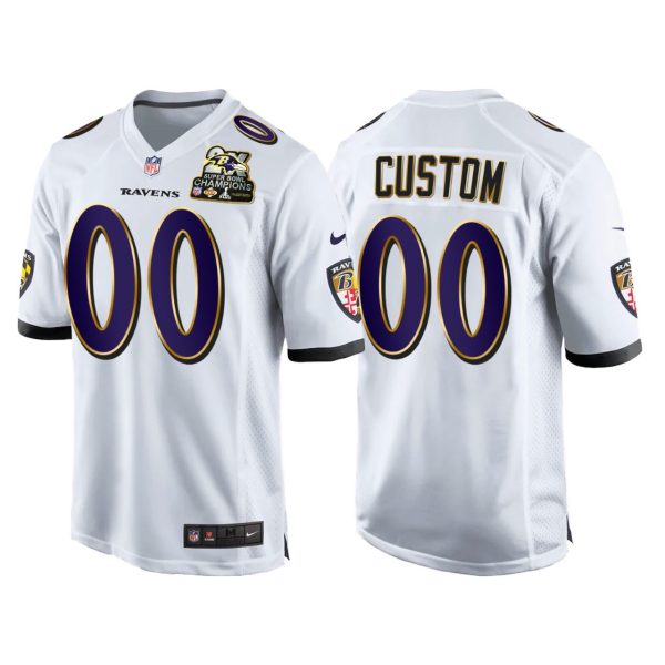 Raven Jersey Custom for Youth Baltimore Ravens #00 Custom White 2X Super Bowl Champions Patch Game Jersey