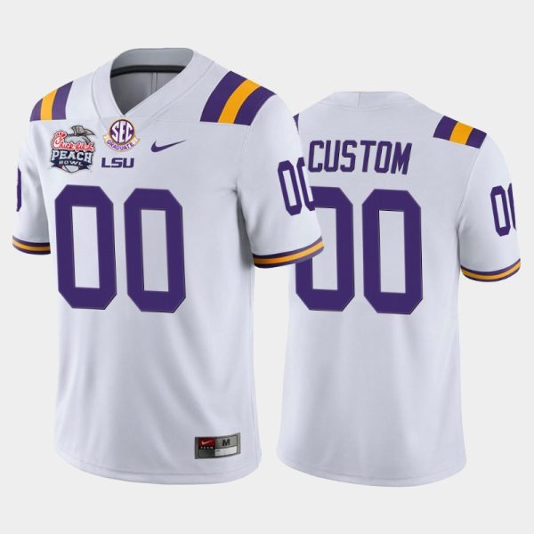 Youth's LSU Tigers Custom White 2019-20 Home Peach Bowl Champions Jersey College Football - Replica