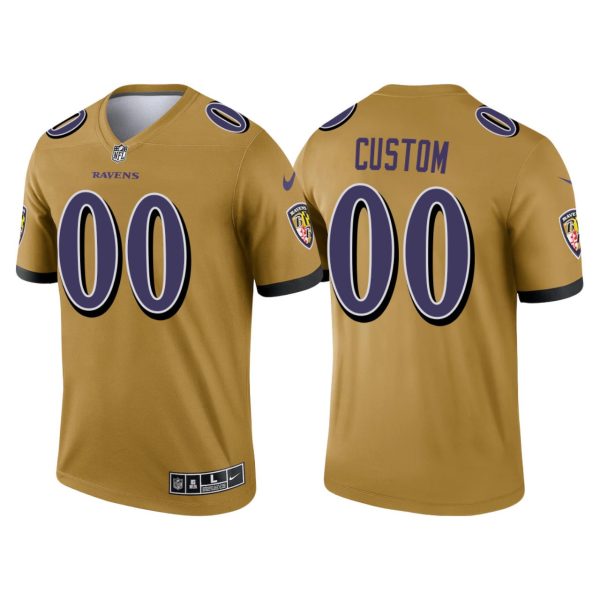 Raven Jersey Custom for Youth Baltimore Ravens #00 Custom 2021 Inverted Legend Jersey - Gold