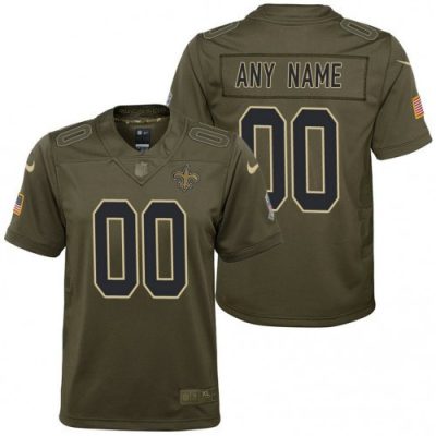 Saints Custom Jersey for Youth New Orleans Saints Olive 2017 Salute to Service Game Customized Jersey