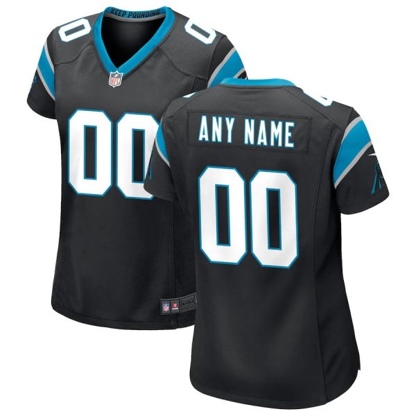 Woman's Carolina Panthers Home Custom Game Jersey - Black - Replica