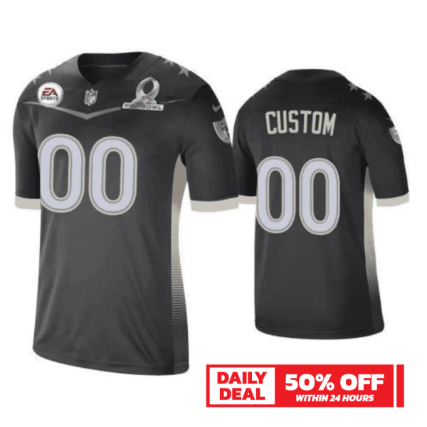 Men's Custom Las Vegas Raiders #00 2021 AFC Pro Bowl Game Anthracite Jersey - Replica