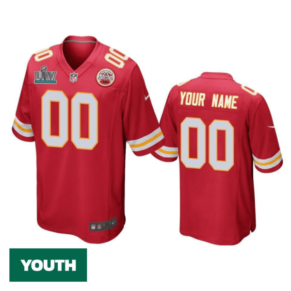 Custom Chiefs Jersey for Youth Kansas City Chiefs Custom Red Super Bowl LIV Game Jersey