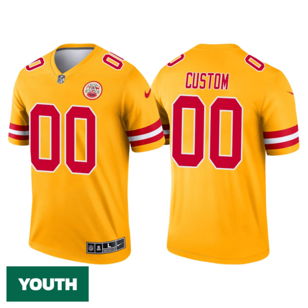 Custom Chiefs Jersey for Youth Custom Kansas City Chiefs 2021 Inverted Legend Jersey - Yellow