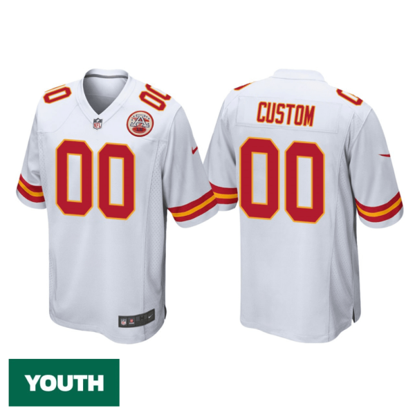 Custom Chiefs Jersey for Youth Kansas City Chiefs #00 Custom White Game Jersey