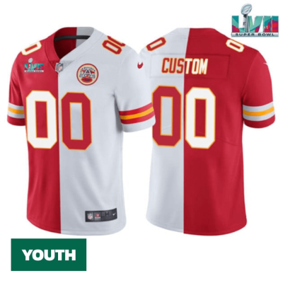 Custom Chiefs Jersey for Youth Kansas City Chiefs Custom ACTIVE PLAYER Red White Split Super Bowl LVII Patch Vapor Untouchable Limited Stitched Jersey