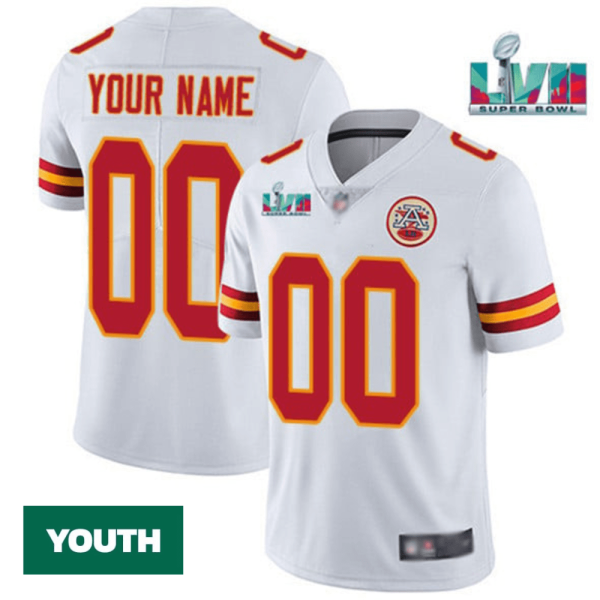 Custom Chiefs Jersey for Youth Kansas City Chiefs Custom ACTIVE PLAYER White Super Bowl LVII Patch Vapor Untouchable Limited Stitched Jersey