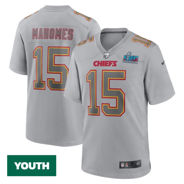 Youth's Kansas City Chiefs Custom Gray Kansas City Chiefs Super Bowl LVII Patch Atmosphere Fashion Game Jersey - Replica