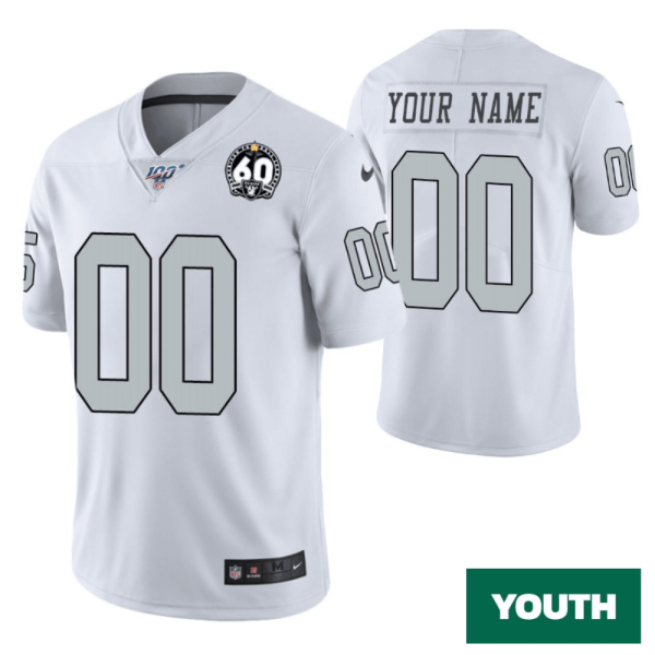 Youth's Las Vegas Raiders Custom 60th Anniversary White Color Rush Jersey - Replica