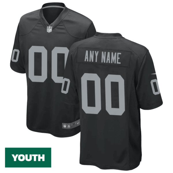 Youth's Las Vegas Raiders Home Custom Game Jersey - Black - Replica