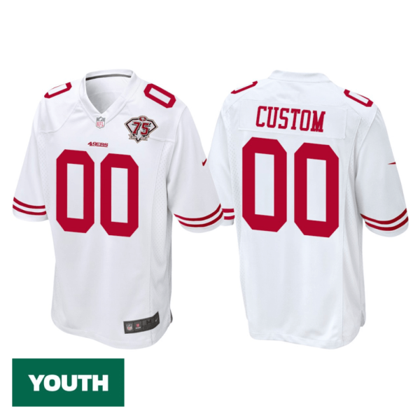 Youth's Custom San Francisco 49ers White 75th Anniversary Throwback Game Jersey - Replica