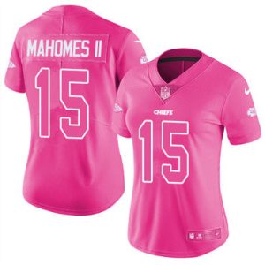 Custom Chiefs Jersey for Women Chiefs #15 Patrick Mahomes II Pink Stitched NFL Limited Rush Fashion Jersey