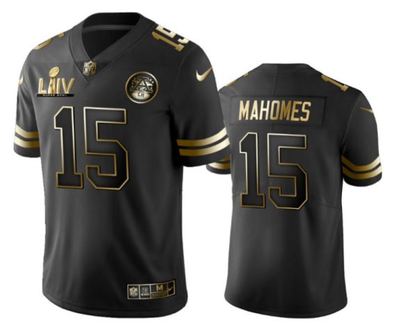 Custom Chiefs Jersey for Men Kansas City Chiefs #15 Patrick Mahomes Black Super Bowl LIV Golden Edition Jersey