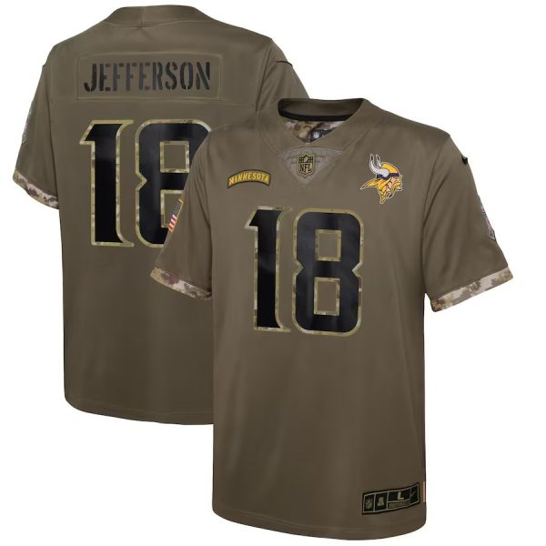 Youth's Justin Jefferson Minnesota Vikings 2022 Salute To Service Player Limited Jersey - Olive - Replica