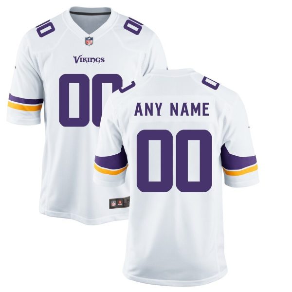 Customized Vikings Jersey for Youth Minnesota Vikings Road Custom Game Jersey - White