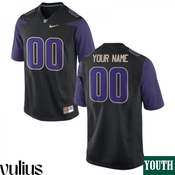 Washington Huskies Custom Jersey, Black Youth's, Custom Game Jersey Stitched - Replica