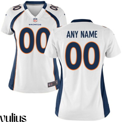 Custom Broncos Jersey, White Woman's, Road Game Jersey - Replica