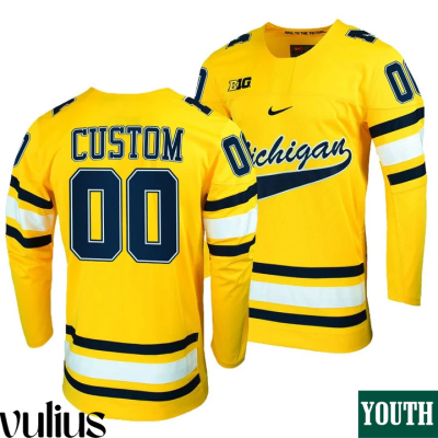 Custom Michigan Jerseys, Yellow Youth's, Maize College Hockey Jersey Replica