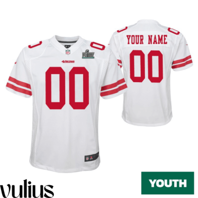 49ers Custom Jersey, White Youth's, Super Bowl LIV Game Jersey - Replica